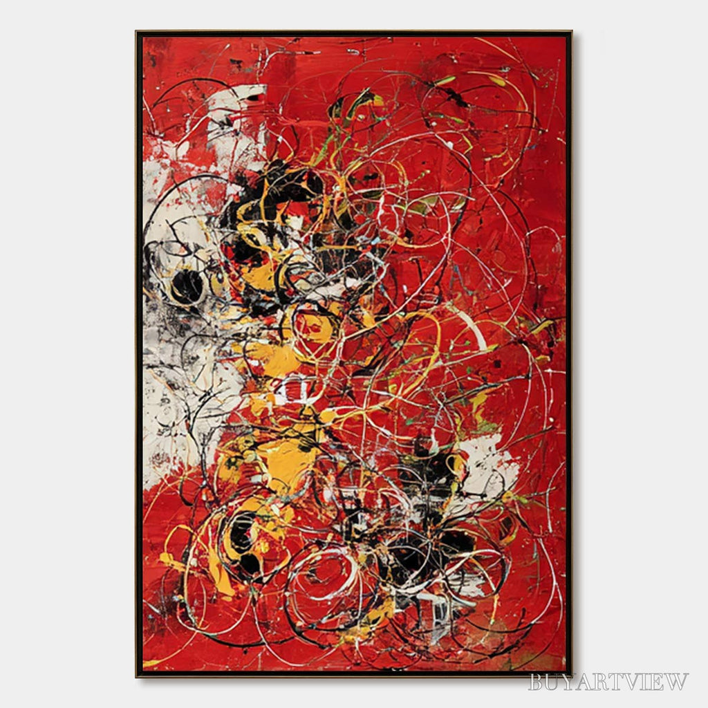 ARTOVITAS Crimson Chaos – Large Vertical Red and Black Abstract Action Painting - image 1