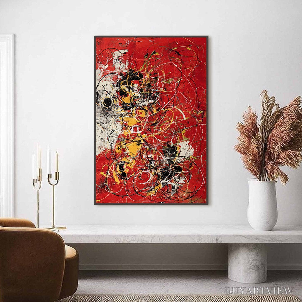 ARTOVITAS Crimson Chaos – Large Vertical Red and Black Abstract Action Painting - image 2
