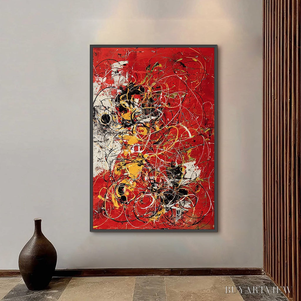 ARTOVITAS Crimson Chaos – Large Vertical Red and Black Abstract Action Painting - image 4