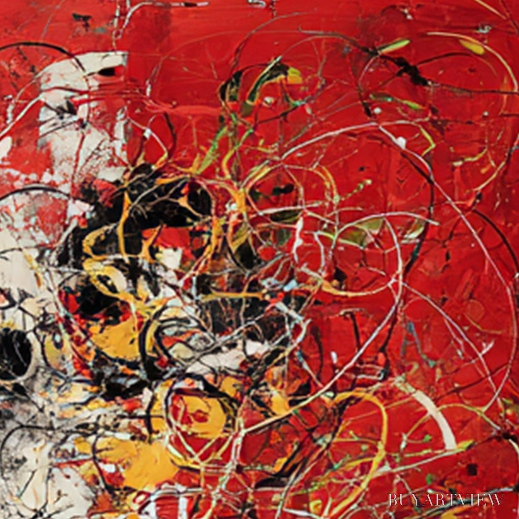 ARTOVITAS Crimson Chaos – Large Vertical Red and Black Abstract Action Painting - image 5