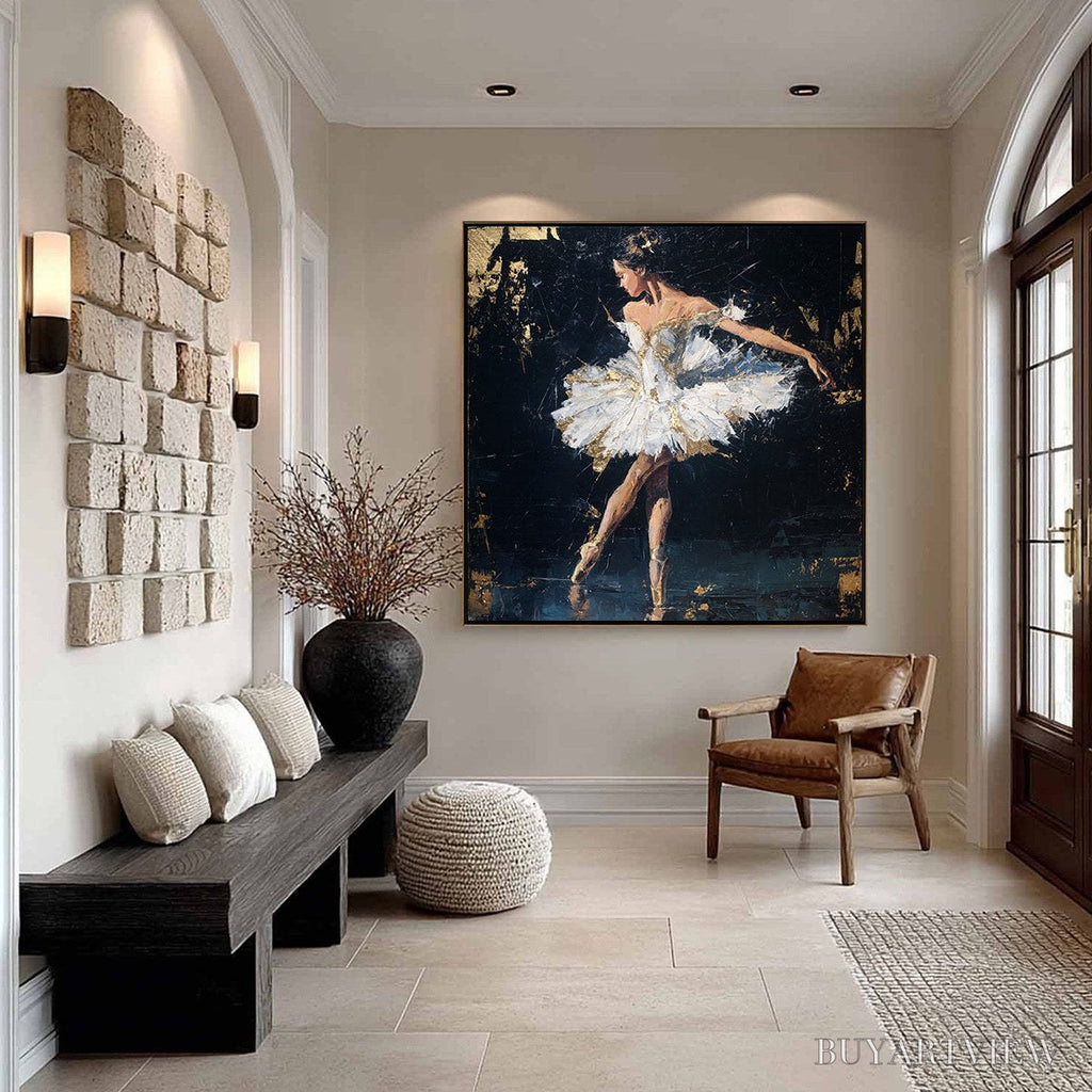 ARTOVITAS Golden Reverie – Textured Gold Leaf Ballerina Portrait Painting - image 2