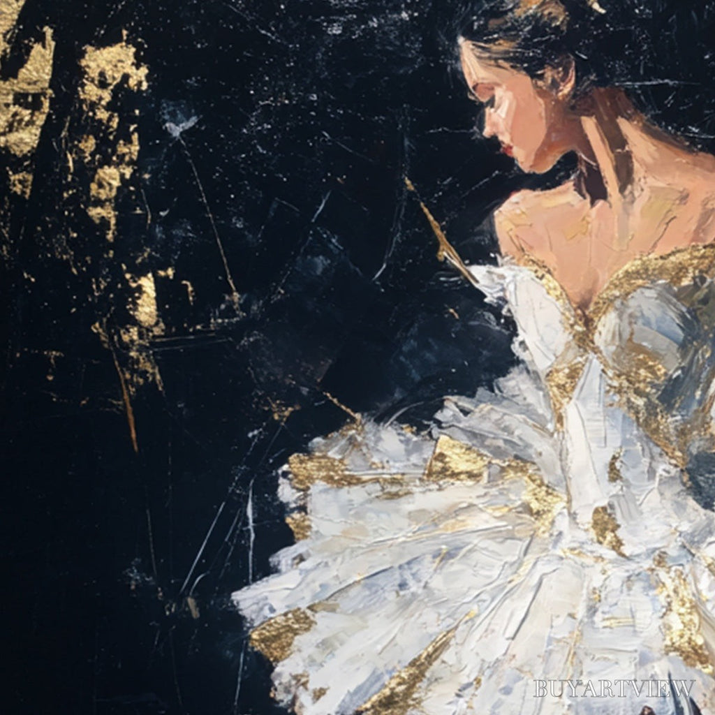 ARTOVITAS Golden Reverie – Textured Gold Leaf Ballerina Portrait Painting - image 3