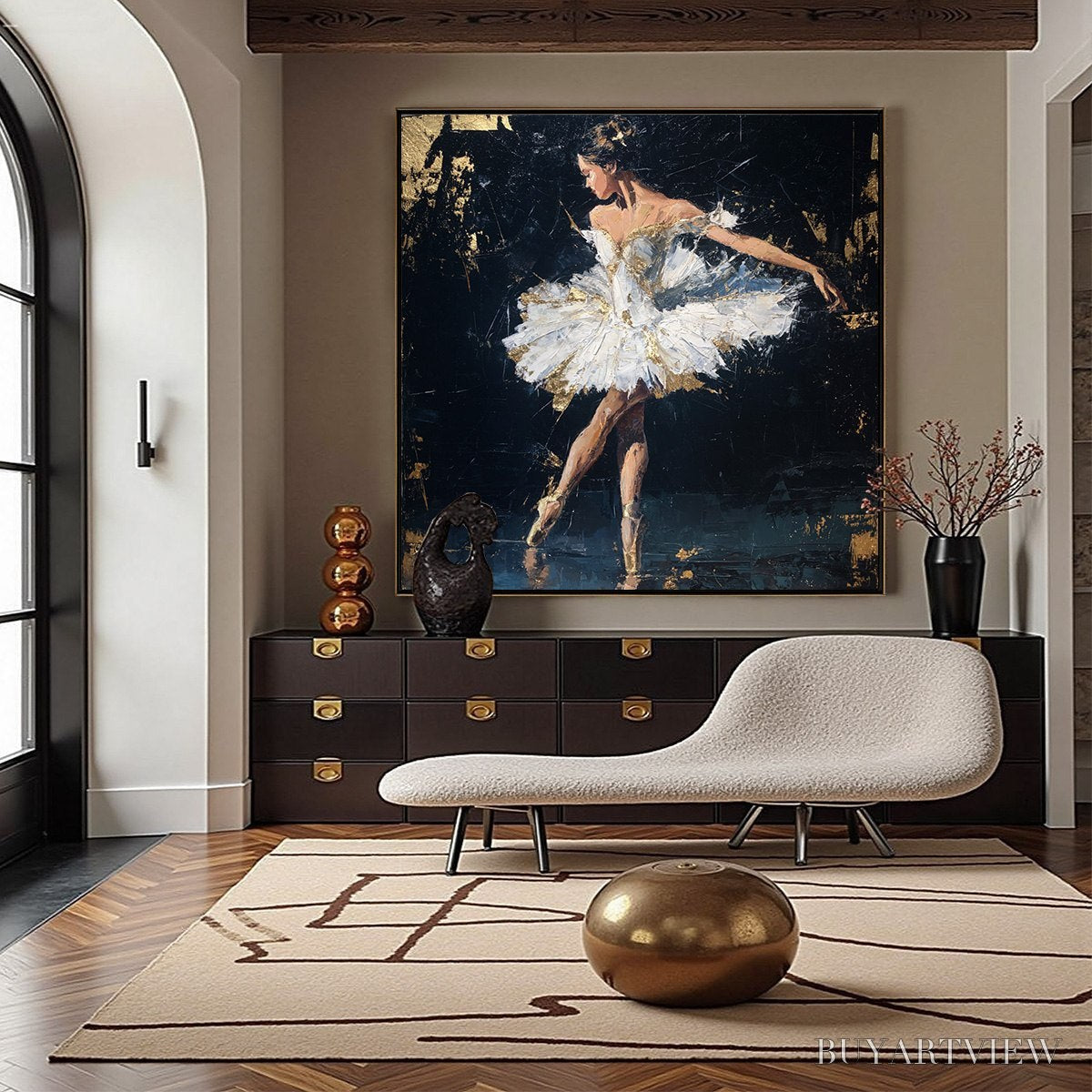 ARTOVITAS Golden Reverie – Textured Gold Leaf Ballerina Portrait Painting - image 4