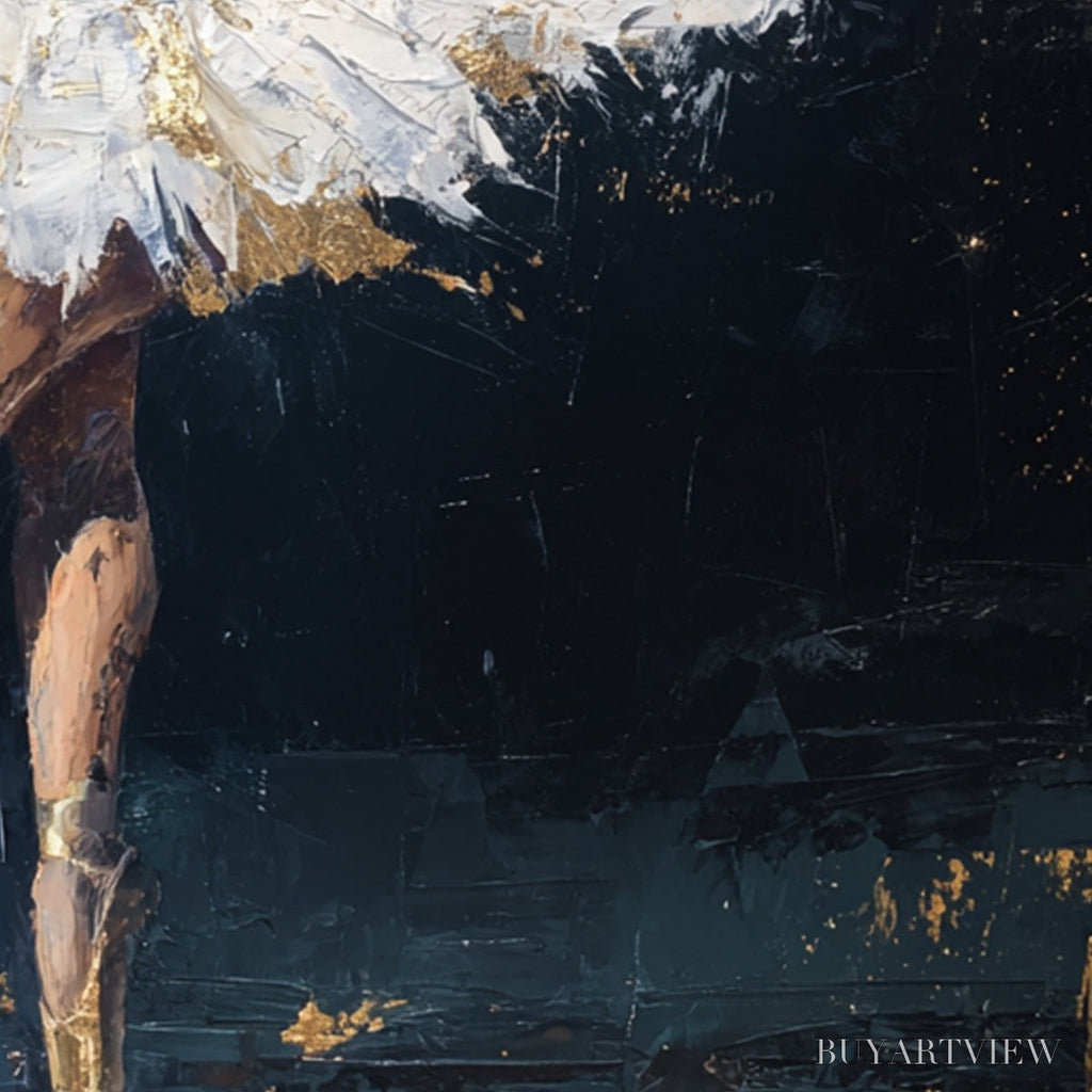 ARTOVITAS Golden Reverie – Textured Gold Leaf Ballerina Portrait Painting - image 5