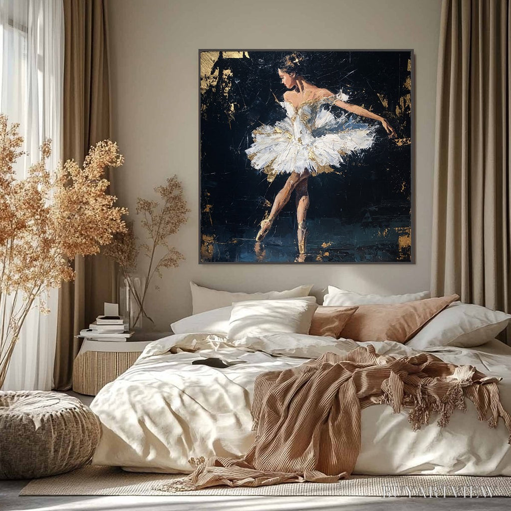 ARTOVITAS Golden Reverie – Textured Gold Leaf Ballerina Portrait Painting - image 6
