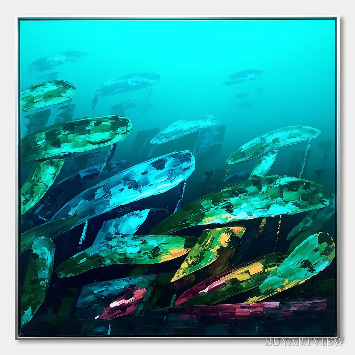 ARTOVITAS Aquatic Dream – Textured Abstract Teal and Green Oil Painting - image 1