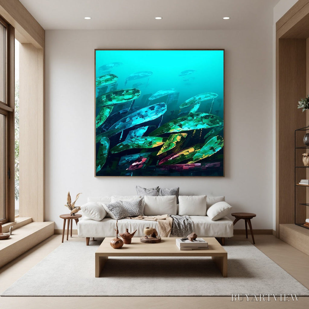 ARTOVITAS Aquatic Dream – Textured Abstract Teal and Green Oil Painting - image 2