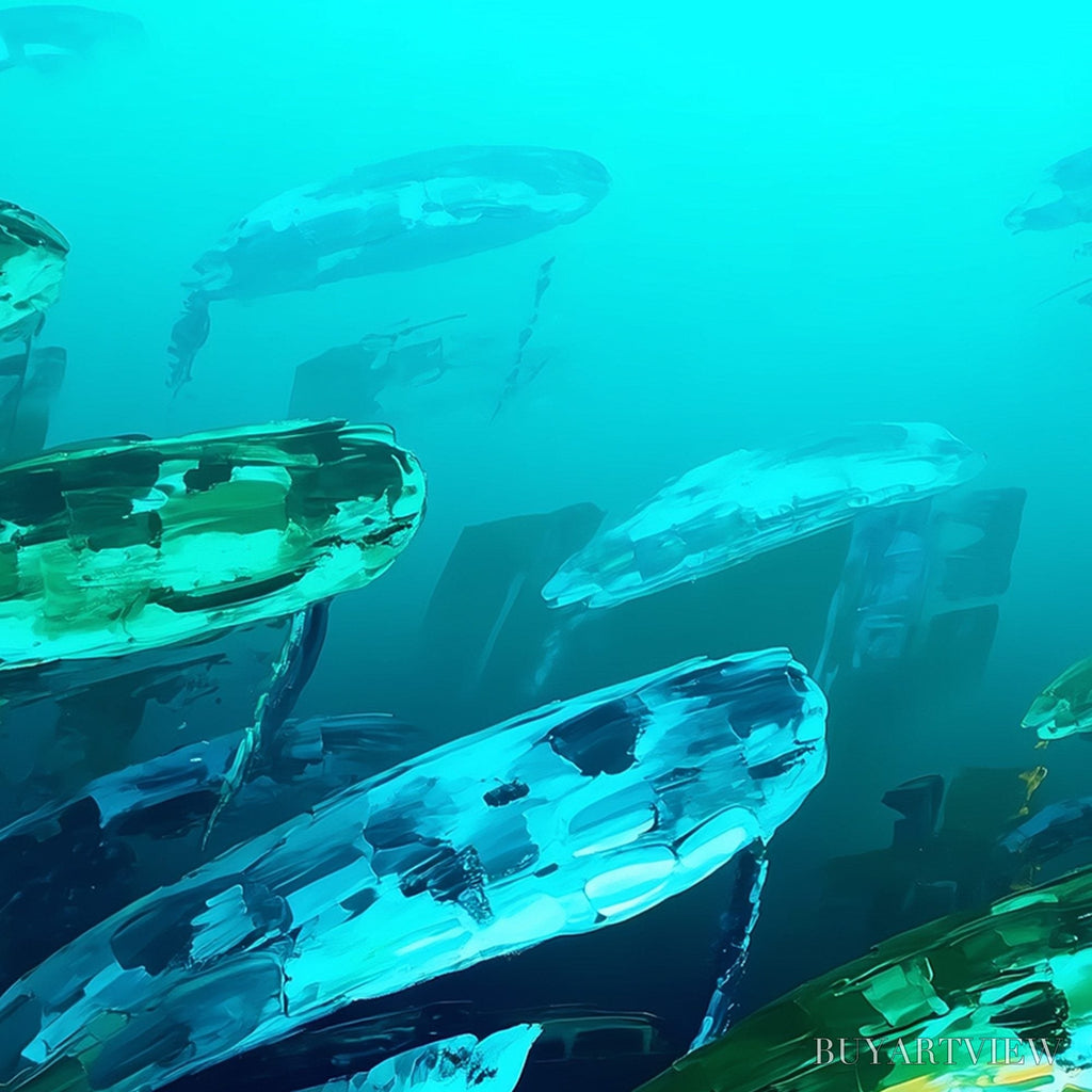 ARTOVITAS Aquatic Dream – Textured Abstract Teal and Green Oil Painting - image 4