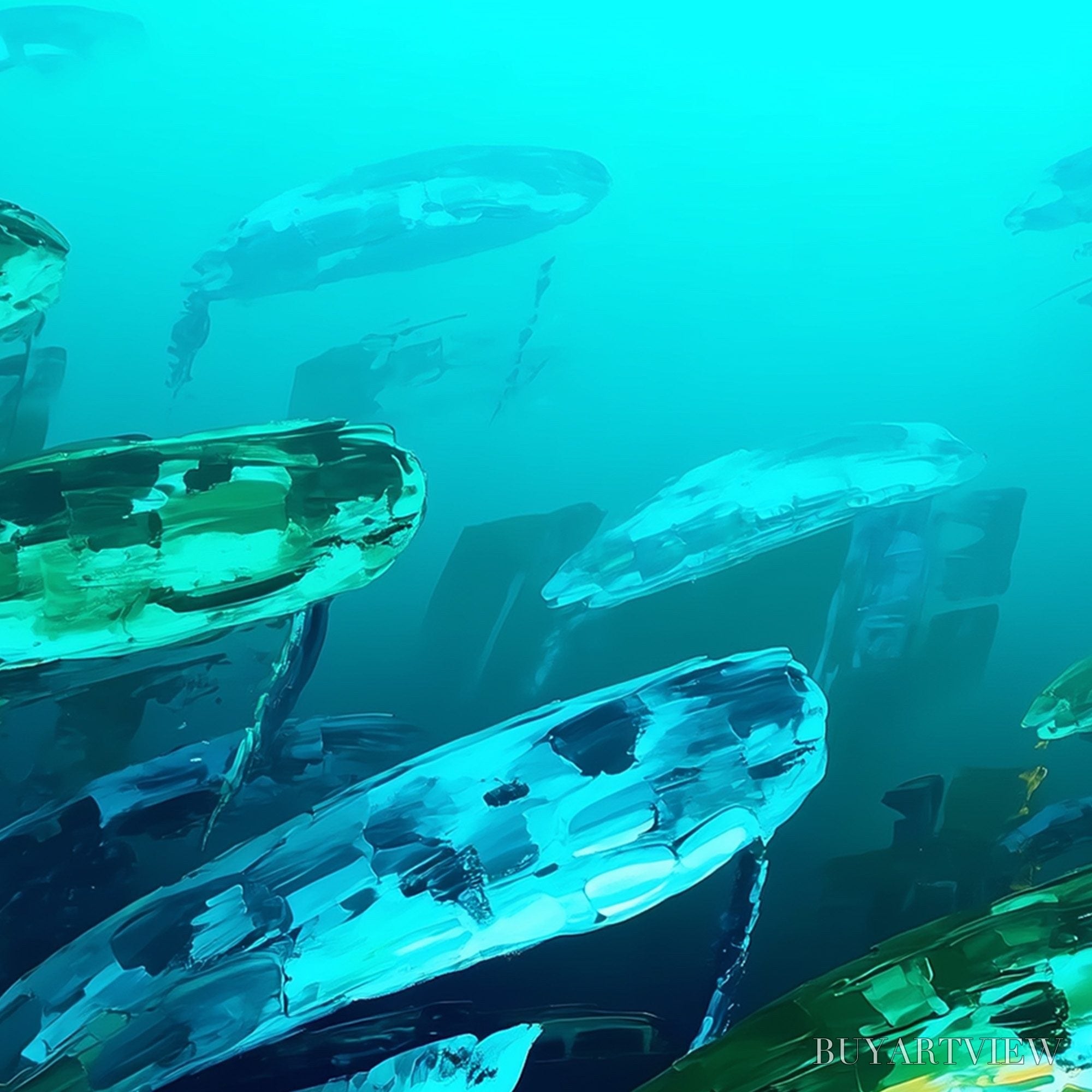 ARTOVITAS Aquatic Dream – Textured Abstract Teal and Green Oil Painting - image 4