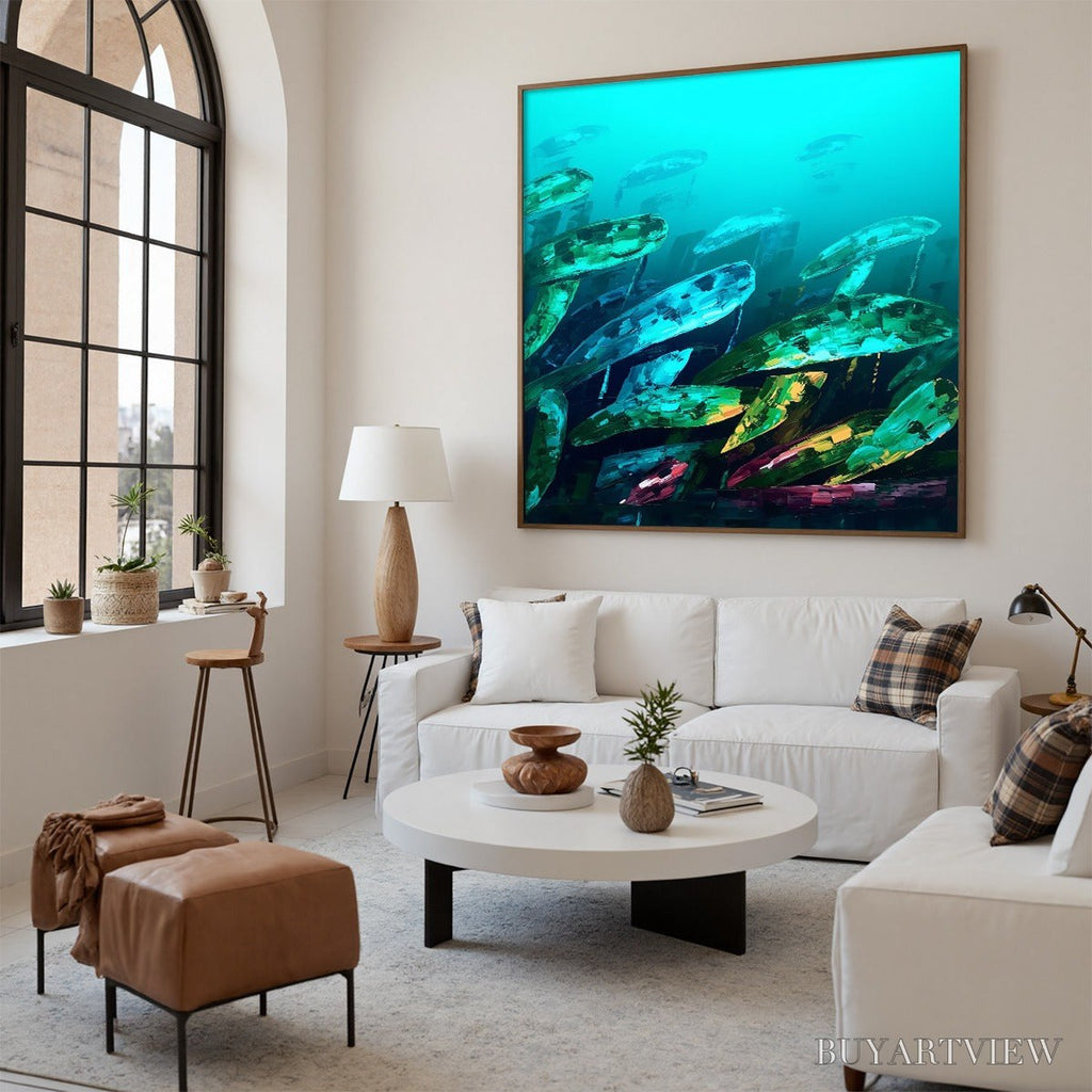 ARTOVITAS Aquatic Dream – Textured Abstract Teal and Green Oil Painting - image 6