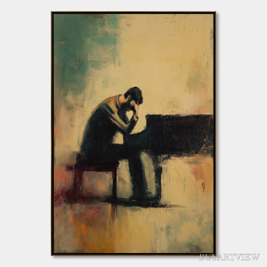 ARTOVITAS Solitude Sonata – Expressive Figurative Piano Oil Painting - image 1