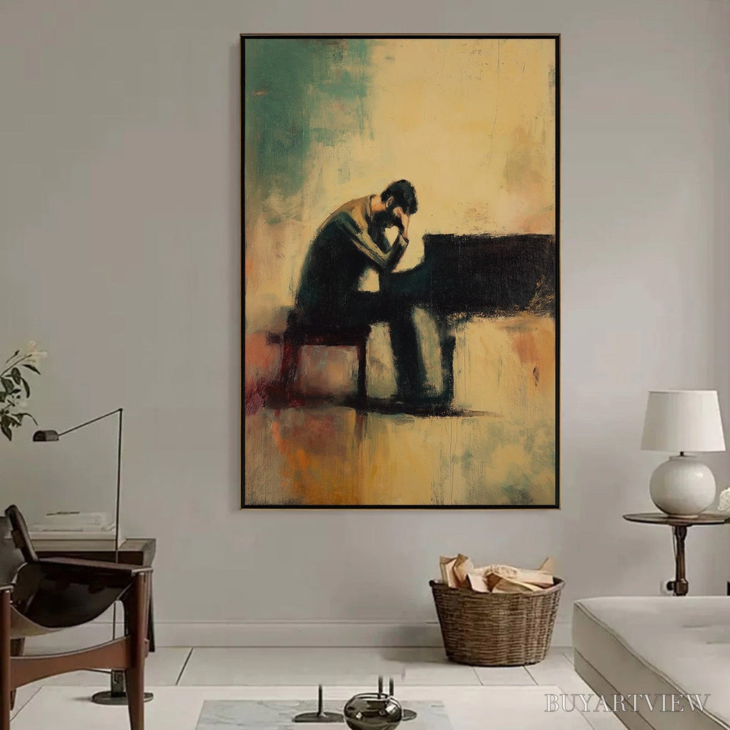 ARTOVITAS Solitude Sonata – Expressive Figurative Piano Oil Painting - image 2