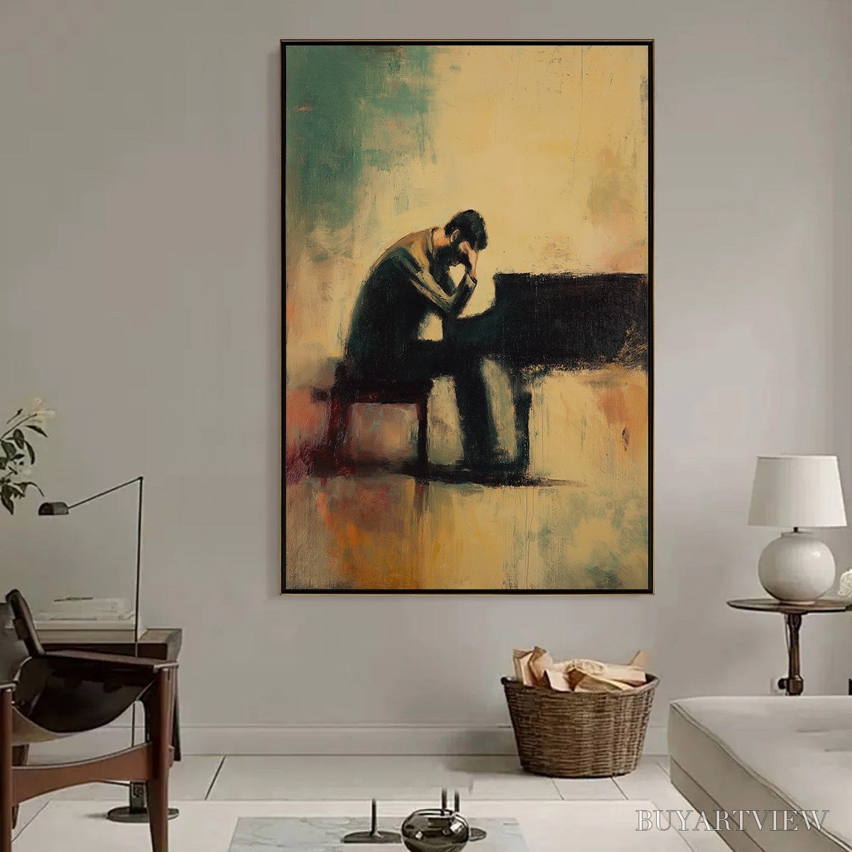 ARTOVITAS Solitude Sonata – Expressive Figurative Piano Oil Painting - image 2