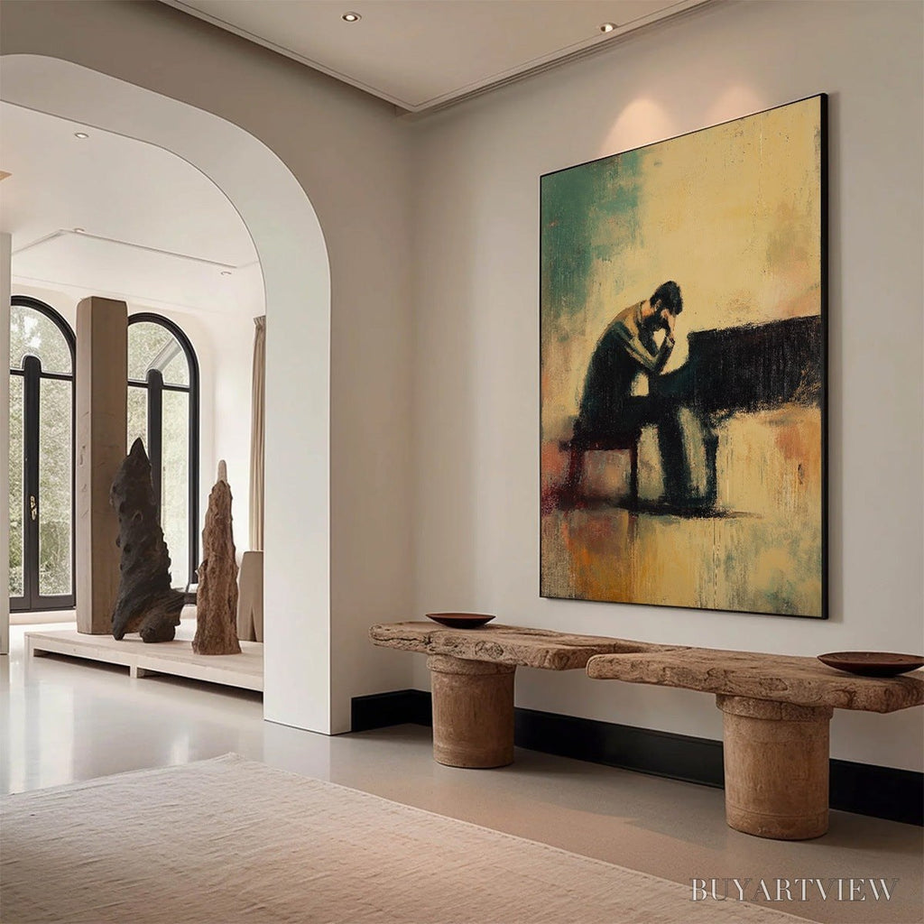 ARTOVITAS Solitude Sonata – Expressive Figurative Piano Oil Painting - image 5