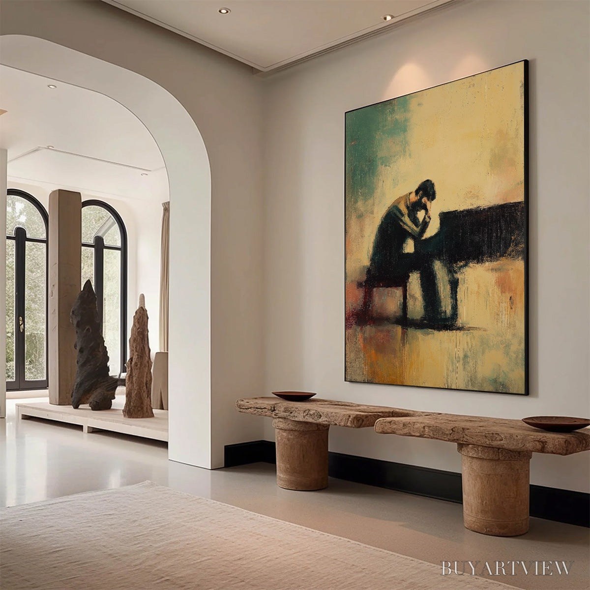 ARTOVITAS Solitude Sonata – Expressive Figurative Piano Oil Painting - image 5
