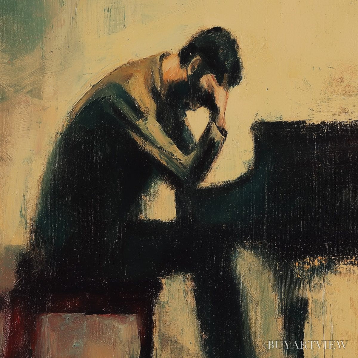 ARTOVITAS Solitude Sonata – Expressive Figurative Piano Oil Painting - image 6
