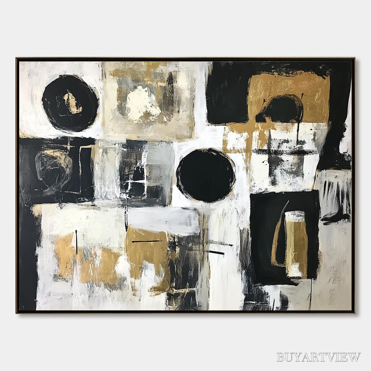 ARTOVITAS Alchemy Grid – Textured Abstract Painting in Black, White & Gold - image 1