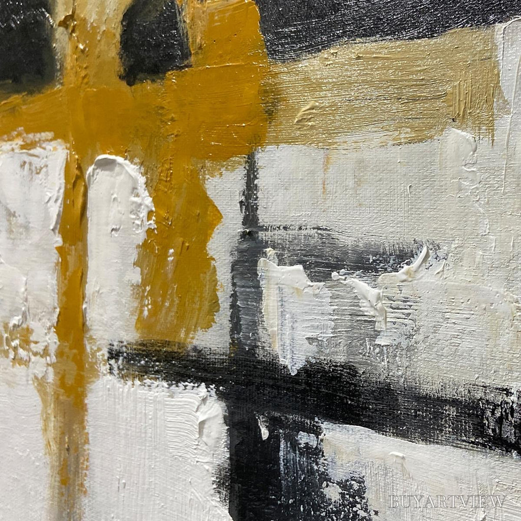 ARTOVITAS Alchemy Grid – Textured Abstract Painting in Black, White & Gold - image 3