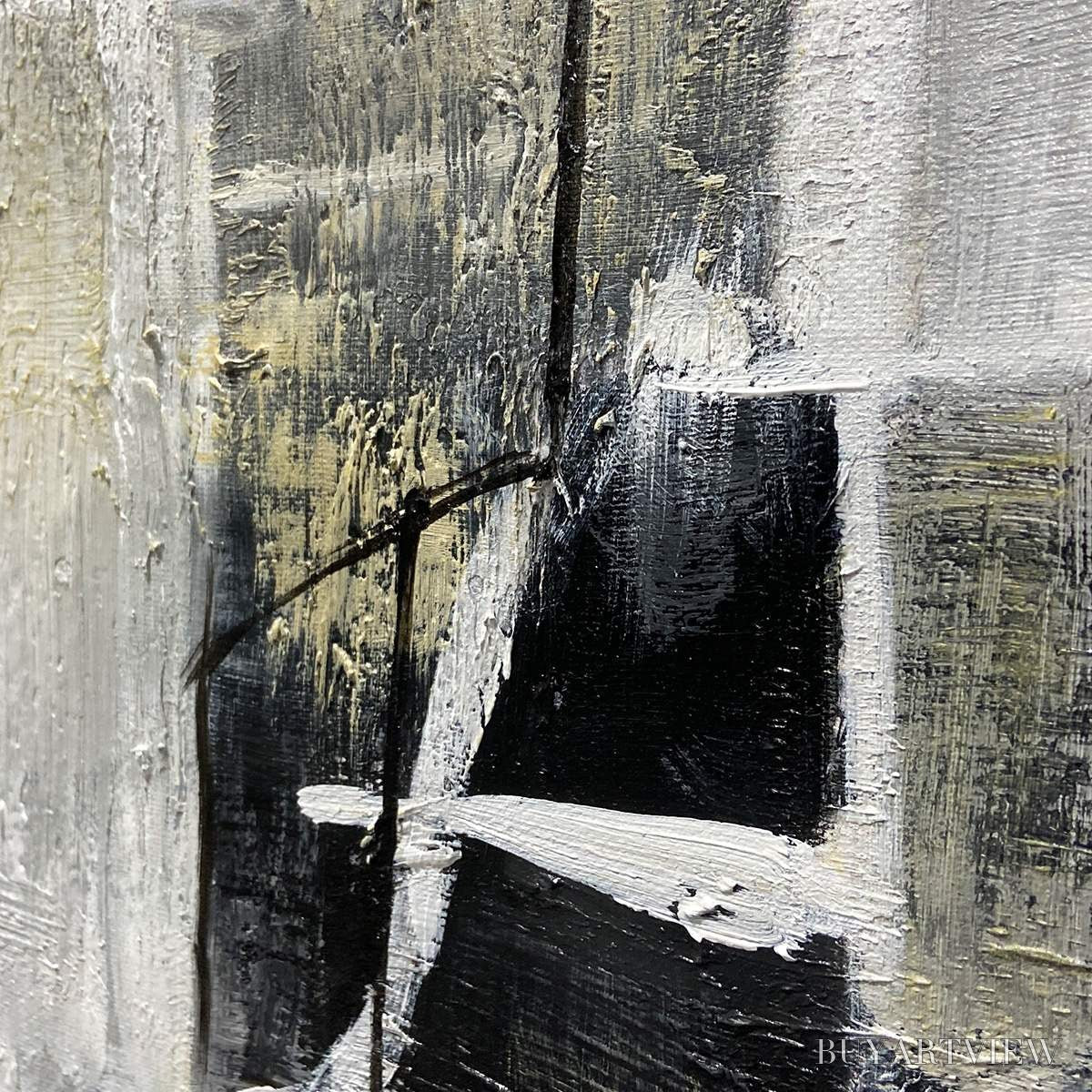 ARTOVITAS Alchemy Grid – Textured Abstract Painting in Black, White & Gold - image 6