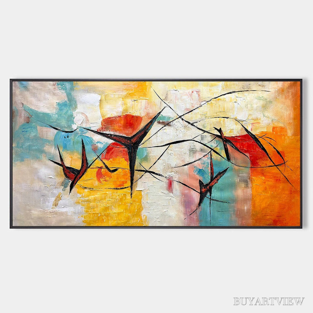 ARTOVITAS Aerial Dance – Abstract Colorful Oil Painting with Dynamic Lines - image 1