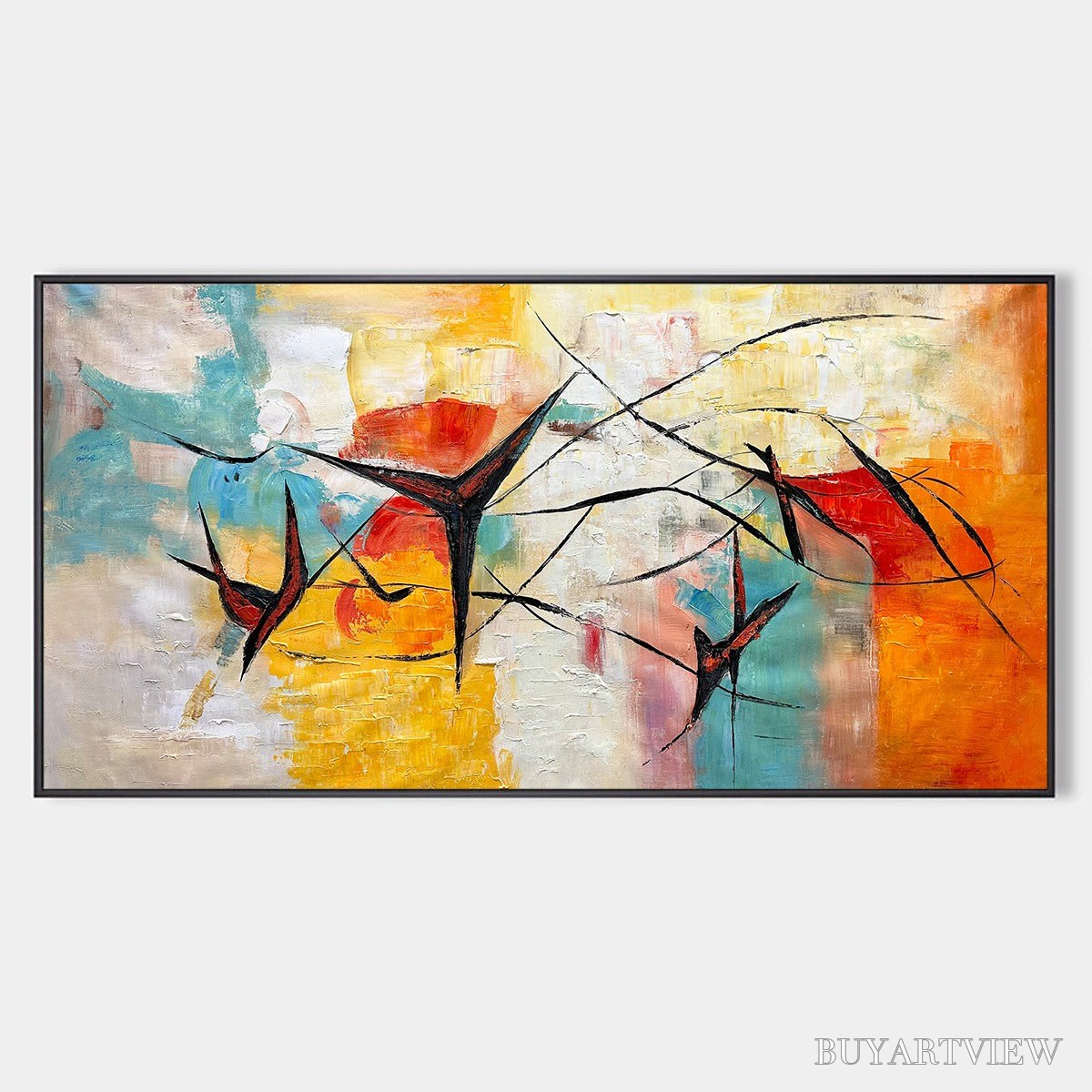 ARTOVITAS Aerial Dance – Abstract Colorful Oil Painting with Dynamic Lines - image 1
