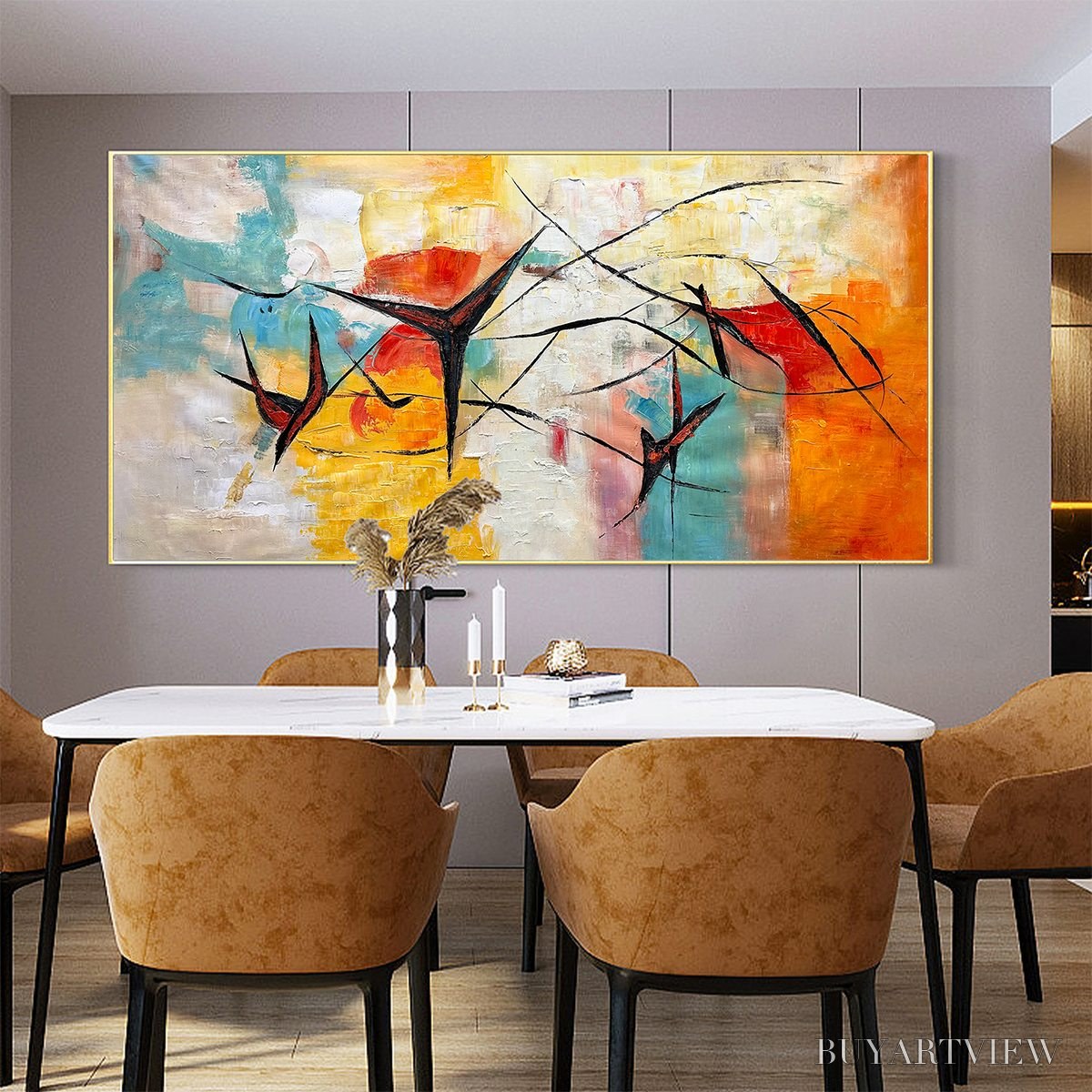 ARTOVITAS Aerial Dance – Abstract Colorful Oil Painting with Dynamic Lines - image 2