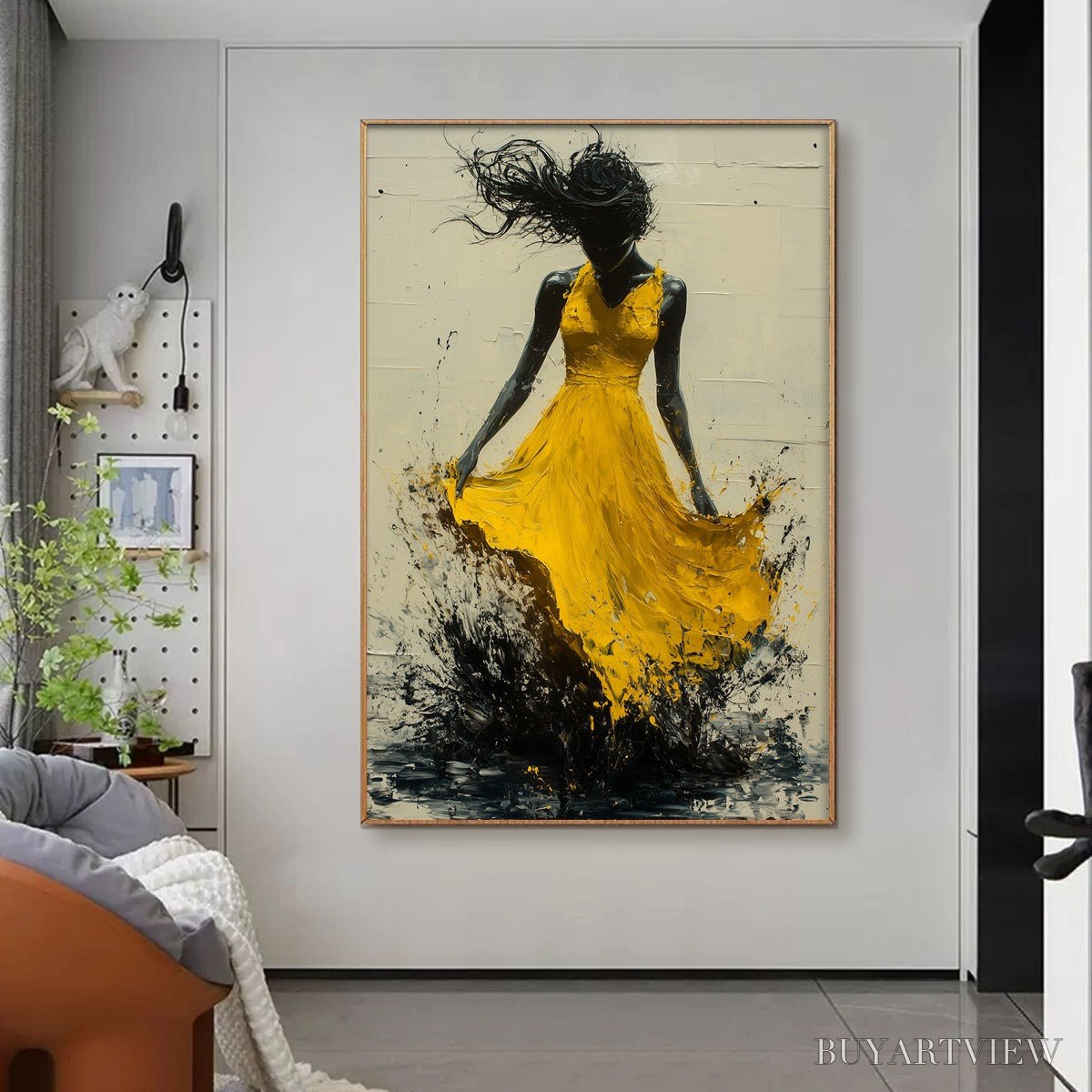 ARTOVITAS Golden Whirl – Textured Impasto Figurative Oil Painting of Woman in Yellow Dress - image 5