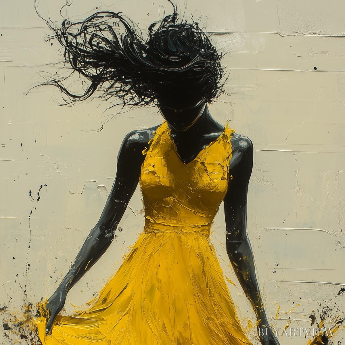 ARTOVITAS Golden Whirl – Textured Impasto Figurative Oil Painting of Woman in Yellow Dress - image 6