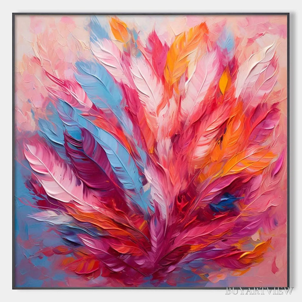 ARTOVITAS Feather Dance – Square Abstract Impasto Oil Painting on Canvas - image 1