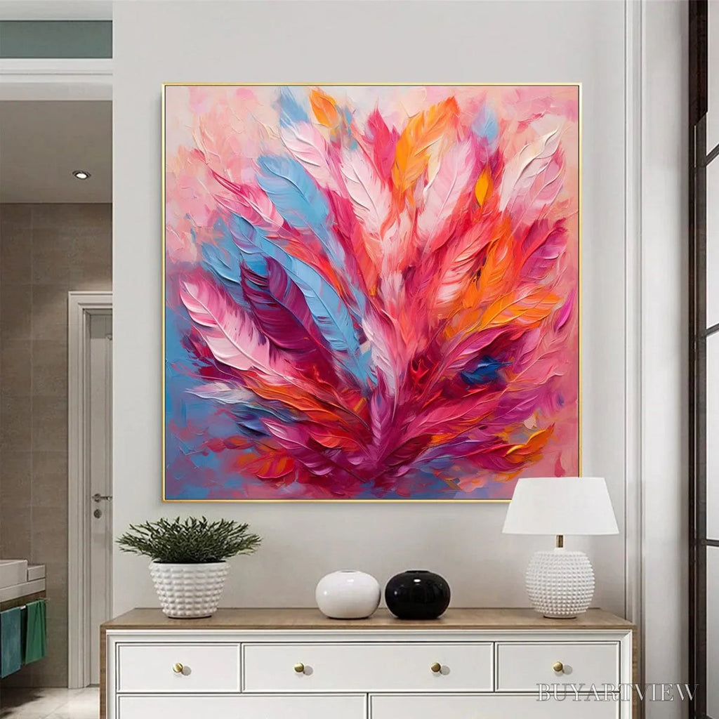 ARTOVITAS Feather Dance – Square Abstract Impasto Oil Painting on Canvas - image 2