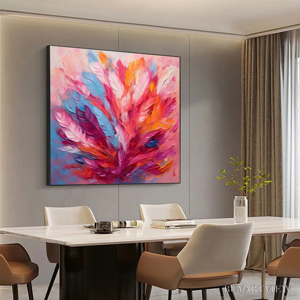ARTOVITAS Feather Dance – Square Abstract Impasto Oil Painting on Canvas - image 3