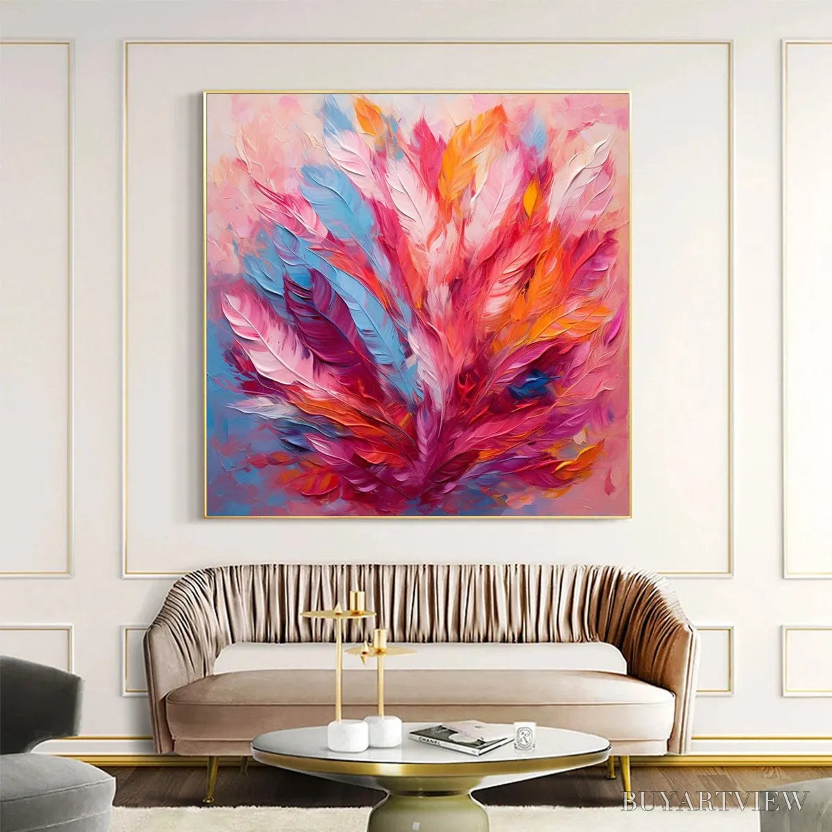 ARTOVITAS Feather Dance – Square Abstract Impasto Oil Painting on Canvas - image 4