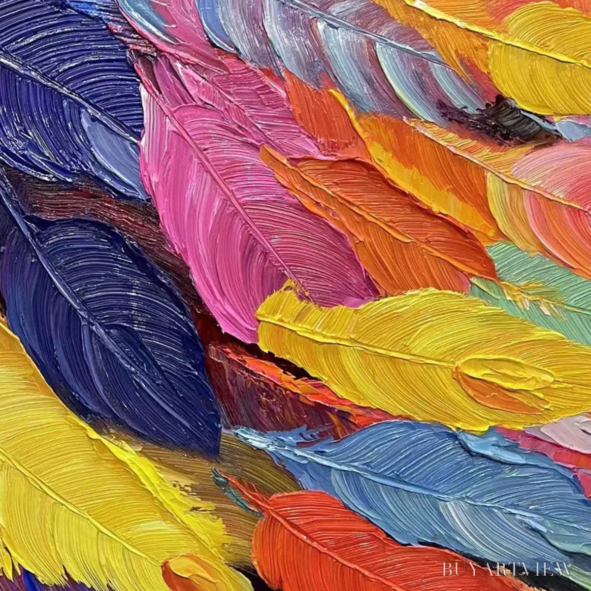 ARTOVITAS Feather Dance – Horizontal Abstract Painting with Colorful Feathers, Textured Impasto, Modern - image 5