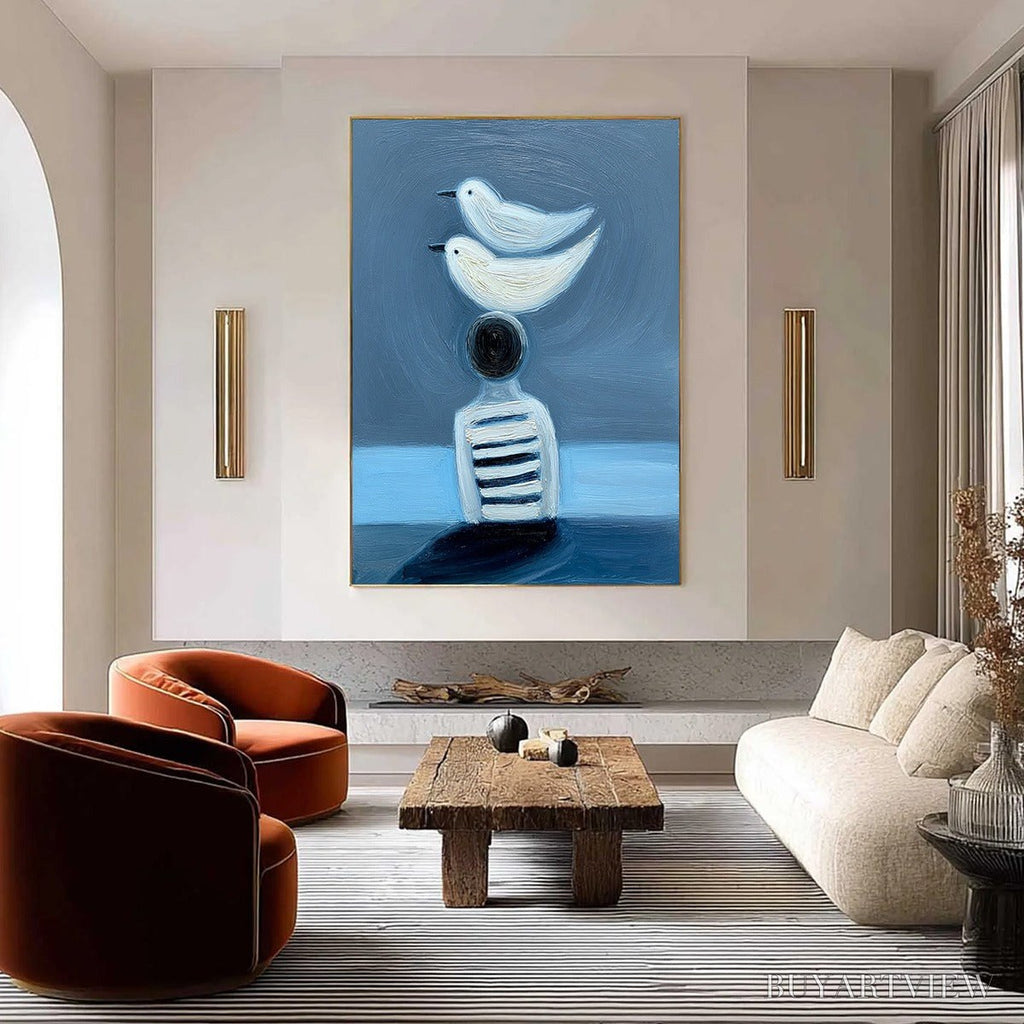 ARTOVITAS Equilibrium – Serene Blue Textured Figurative Oil Painting - image 2