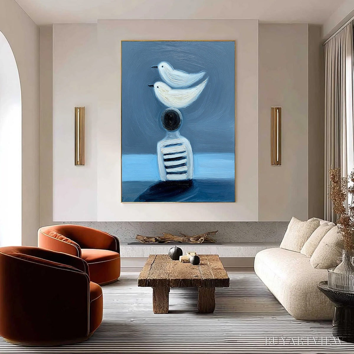 ARTOVITAS Equilibrium – Serene Blue Textured Figurative Oil Painting - image 2