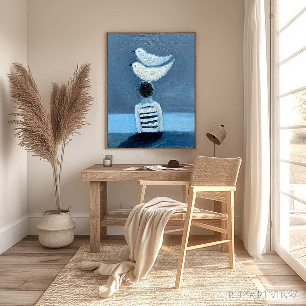 ARTOVITAS Equilibrium – Serene Blue Textured Figurative Oil Painting - image 4