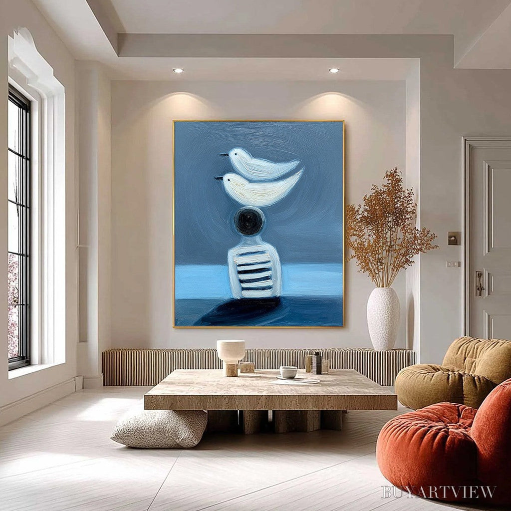 ARTOVITAS Equilibrium – Serene Blue Textured Figurative Oil Painting - image 6