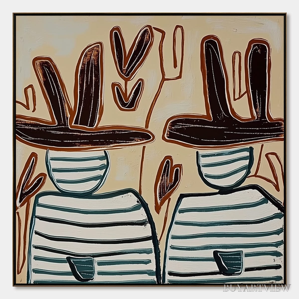 ARTOVITAS Kindred Spirits – Modern Abstract Figurative Painting of Two Companions - image 1