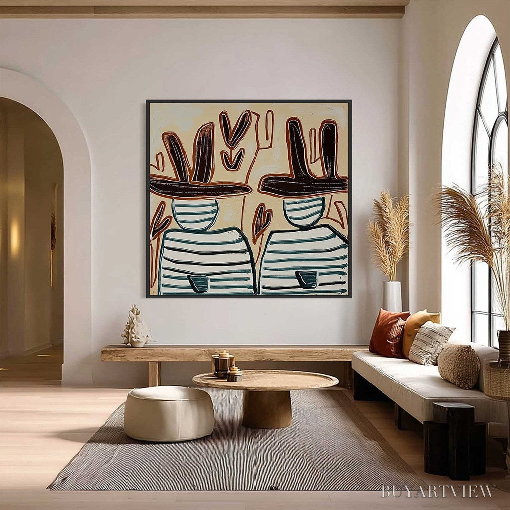 ARTOVITAS Kindred Spirits – Modern Abstract Figurative Painting of Two Companions - image 2