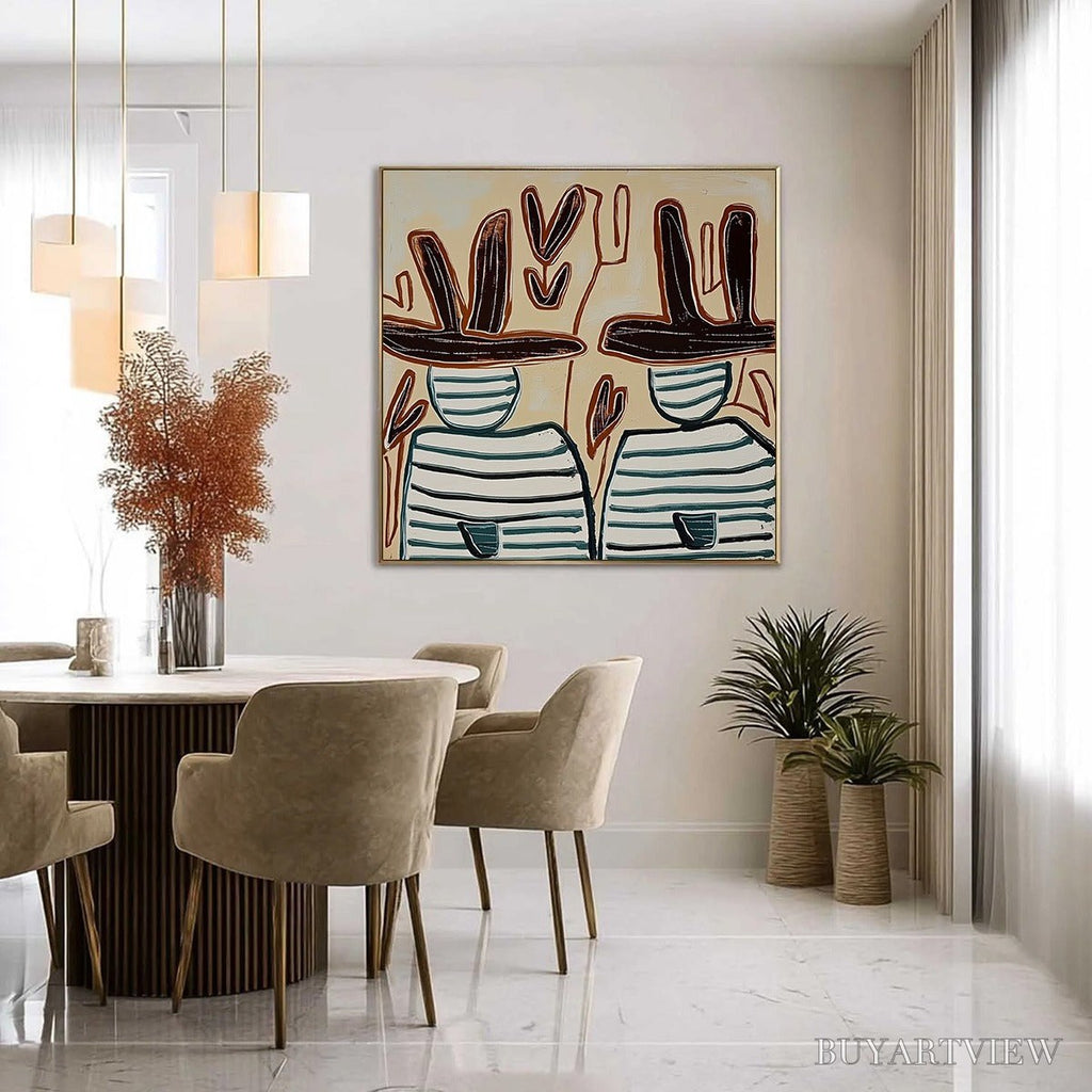 ARTOVITAS Kindred Spirits – Modern Abstract Figurative Painting of Two Companions - image 4