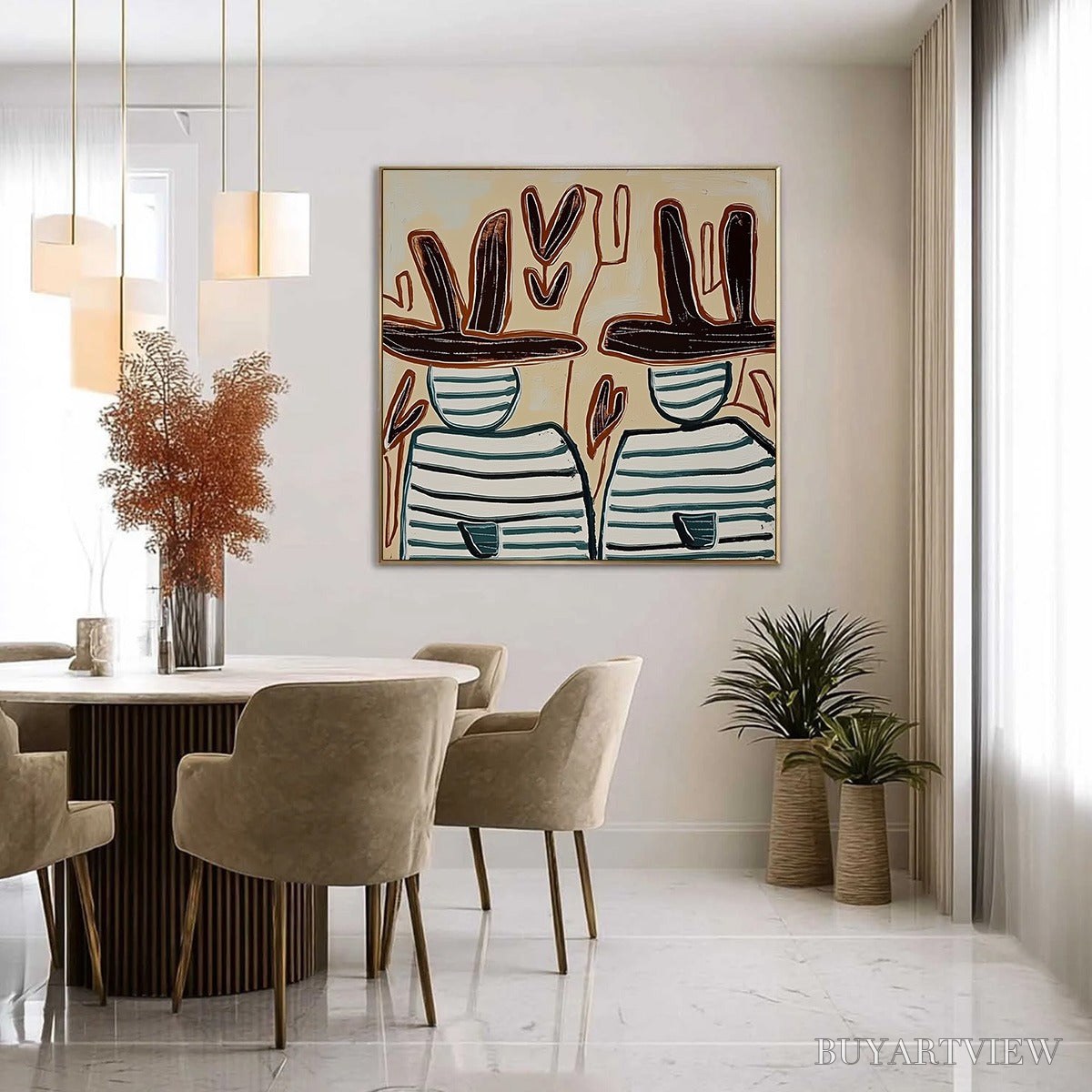 ARTOVITAS Kindred Spirits – Modern Abstract Figurative Painting of Two Companions - image 4