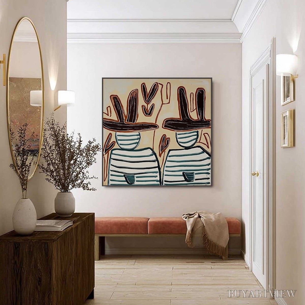 ARTOVITAS Kindred Spirits – Modern Abstract Figurative Painting of Two Companions - image 6