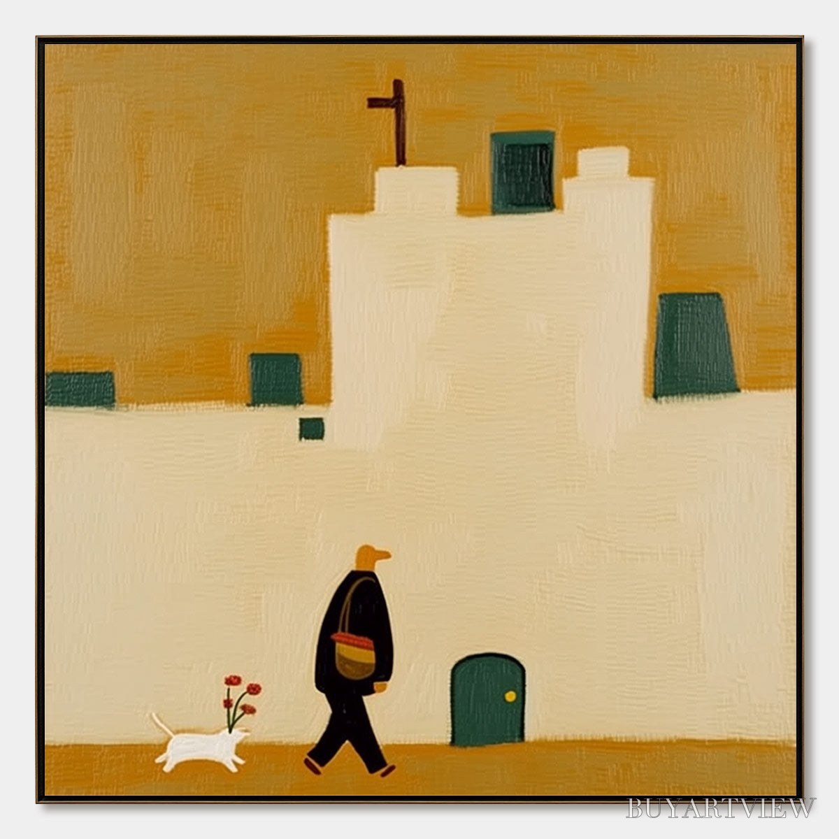 ARTOVITAS Pilgrim'S Path – Minimalist Figurative Painting of a Spanish Village Scene - image 1