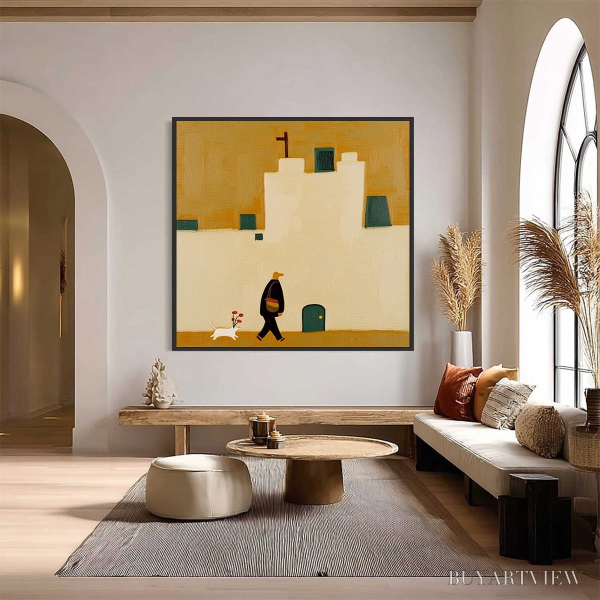 ARTOVITAS Pilgrim'S Path – Minimalist Figurative Painting of a Spanish Village Scene - image 2
