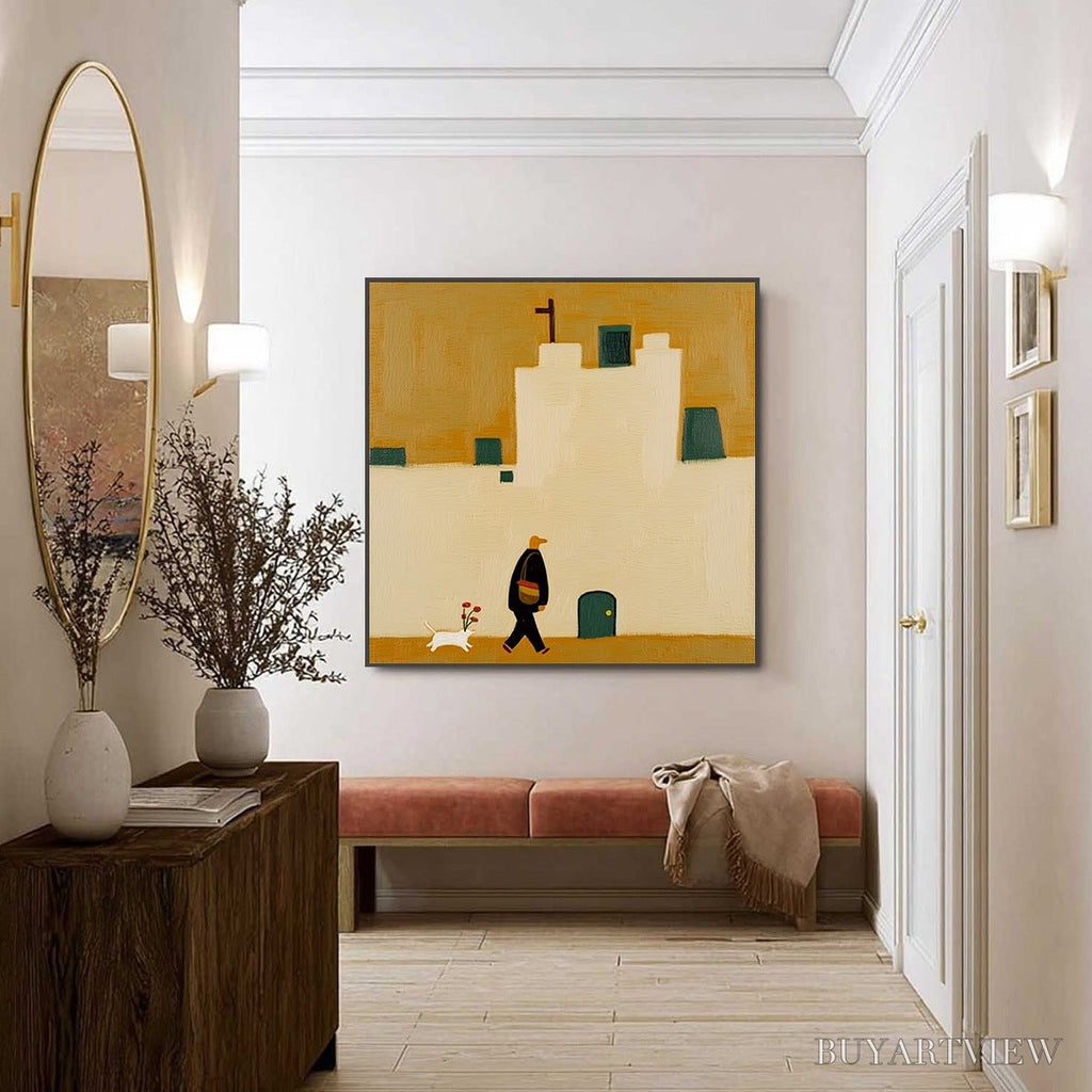 ARTOVITAS Pilgrim'S Path – Minimalist Figurative Painting of a Spanish Village Scene - image 6
