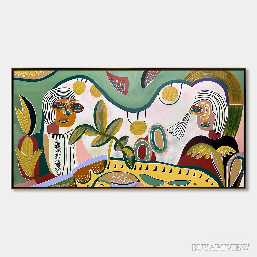 ARTOVITAS Garden Whispers – Colorful Abstract Figurative Painting for Modern Spaces - image 1