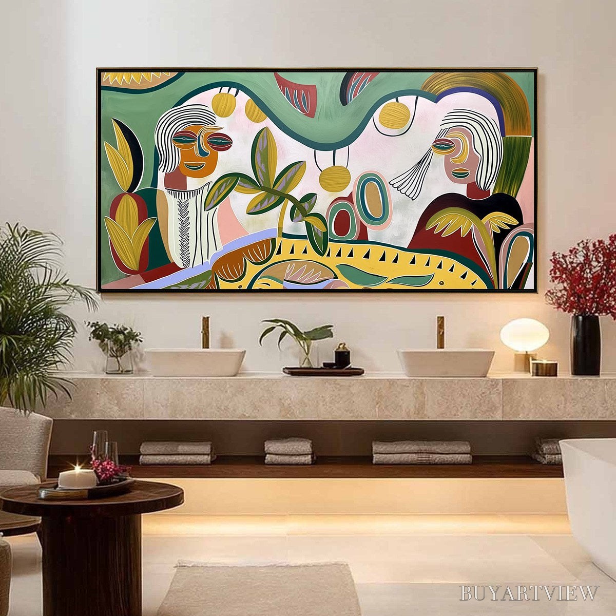 ARTOVITAS Garden Whispers – Colorful Abstract Figurative Painting for Modern Spaces - image 2