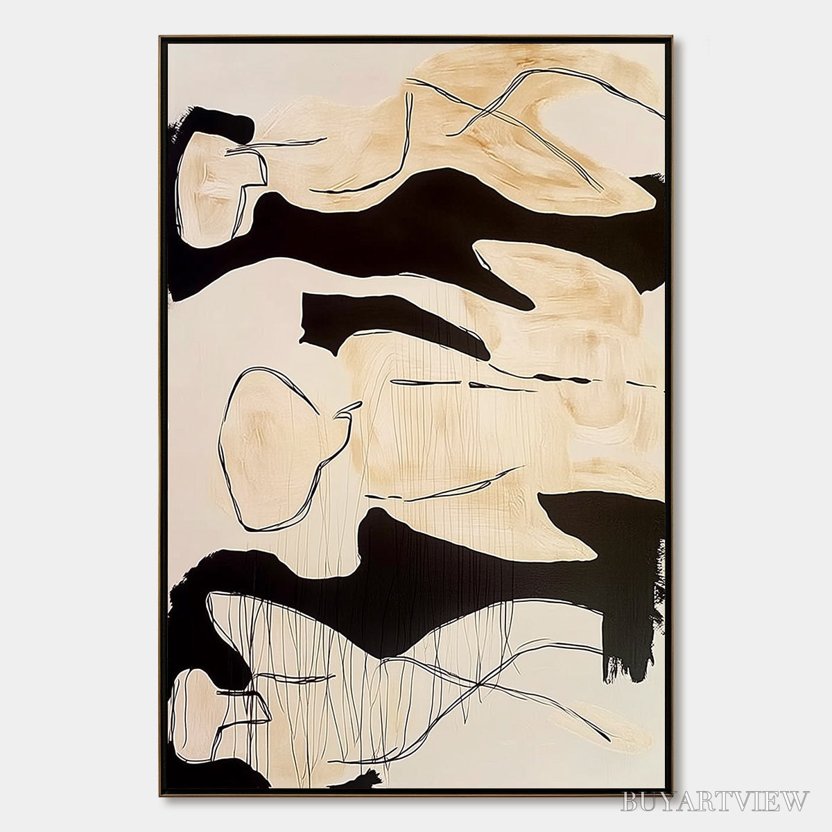ARTOVITAS Silhouettes in Repose – Large Abstract Figurative Painting in Black and Beige - image 1