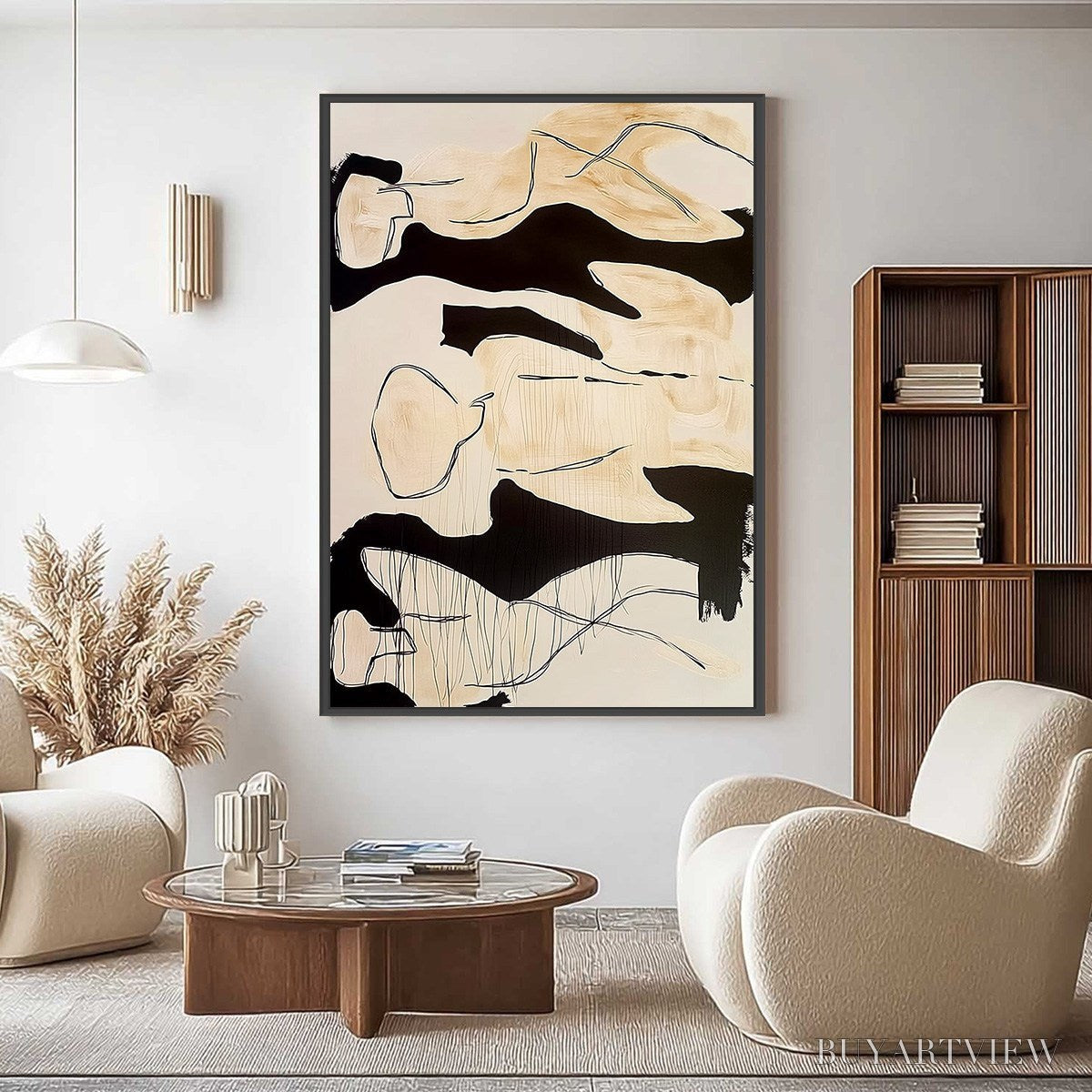 ARTOVITAS Silhouettes in Repose – Large Abstract Figurative Painting in Black and Beige - image 2