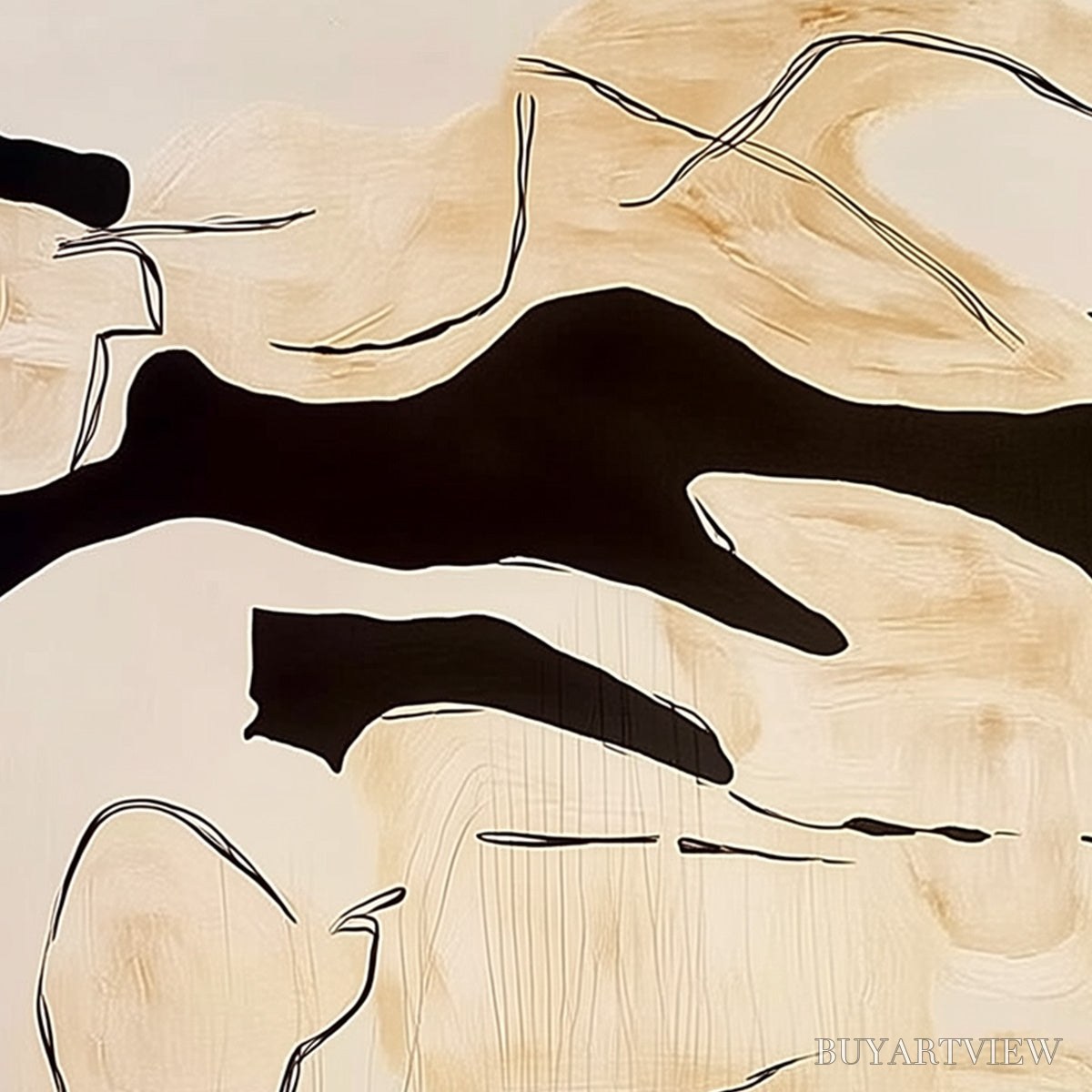 ARTOVITAS Silhouettes in Repose – Large Abstract Figurative Painting in Black and Beige - image 3